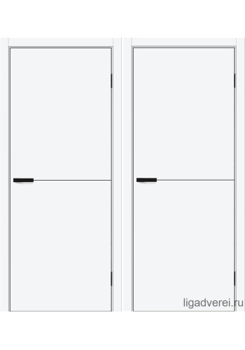Межкомнатная дверь Prime-1, ПЭТ белая, алюминиевая черная кромка с 4-х сторон