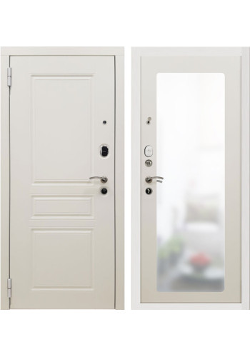 Дверь мет. SD Prof-10 Трио белая большое зеркало Белый, со стеклом Дверь мет. SD Prof-10 Трио белая большое зеркало Белый, со стеклом